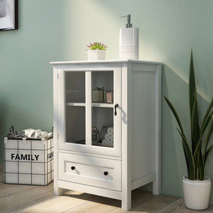 English Elm Buffet Storage Cabinet with Sculpted Glass Doors Bell Handle and Adjustable Shelf W28227727