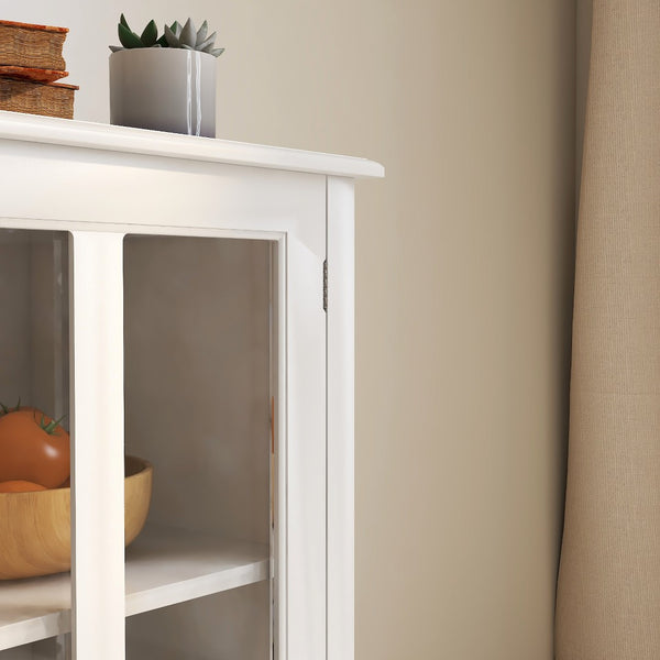 English Elm Buffet Storage Cabinet with Sculpted Glass Doors Bell Handle and Adjustable Shelf W28227723