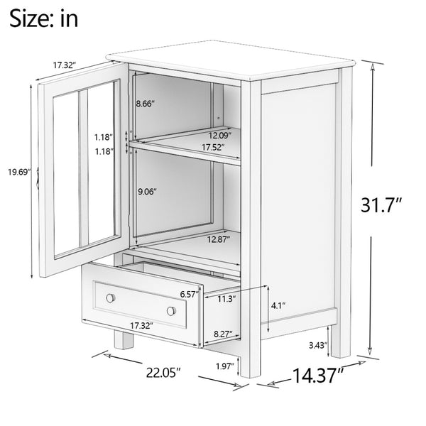English Elm Buffet Storage Cabinet with Sculpted Glass Doors Bell Handle and Adjustable Shelf W28227727