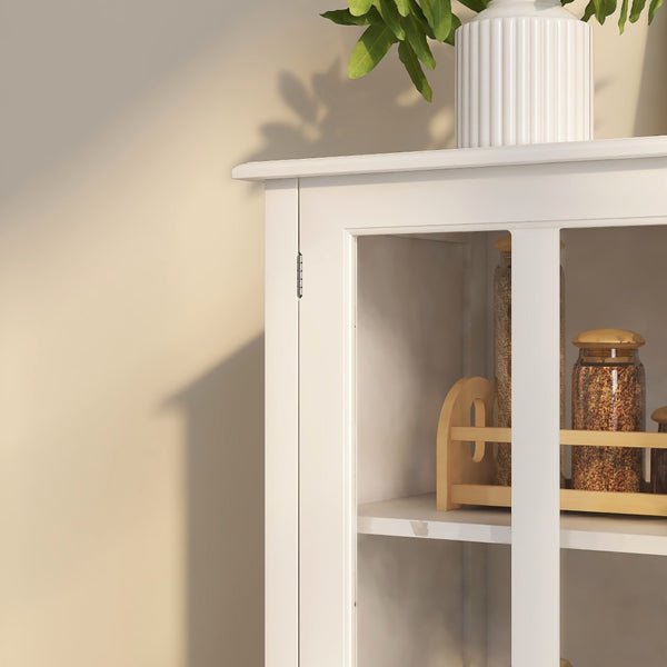 English Elm Buffet Storage Cabinet with Sculpted Glass Doors Bell Handle and Adjustable Shelf W28227723