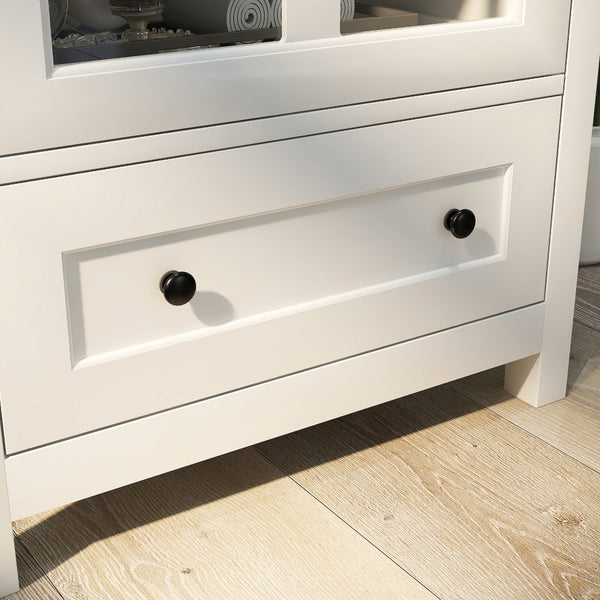 English Elm Buffet Storage Cabinet with Sculpted Glass Doors Bell Handle and Adjustable Shelf W28227727
