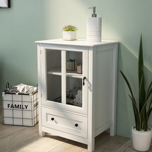 English Elm Buffet Storage Cabinet with Sculpted Glass Doors Bell Handle and Adjustable Shelf W28227727