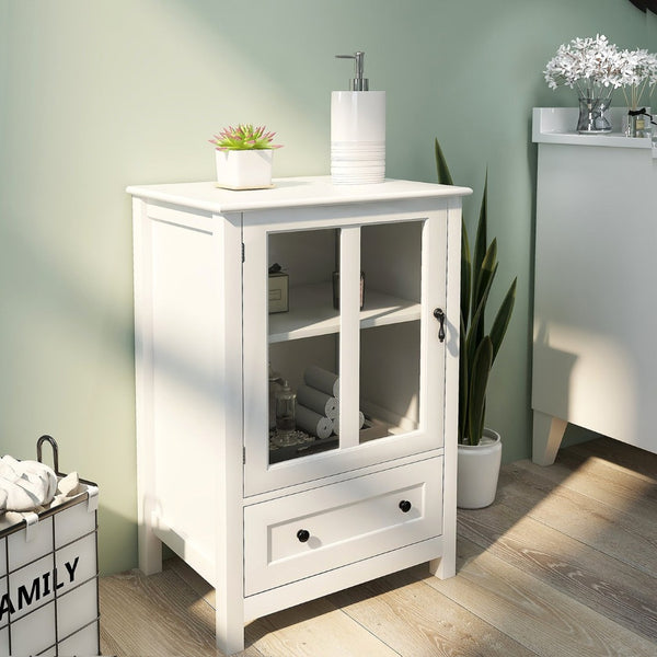 English Elm Buffet Storage Cabinet with Sculpted Glass Doors Bell Handle and Adjustable Shelf W28227727