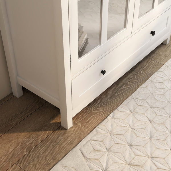 English Elm Buffet Storage Cabinet with Sculpted Glass Doors Bell Handle and Adjustable Shelf W28227723