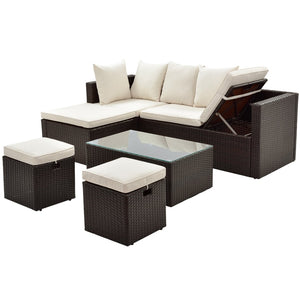 English Elm Go Outdoor 5 Piece Pe Rattan Sectional Sofa Set with Tempered Glass Table FG201206AAA