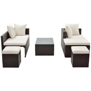 English Elm Go Outdoor 5 Piece Pe Rattan Sectional Sofa Set with Tempered Glass Table FG201206AAA