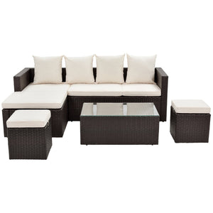 English Elm Go Outdoor 5 Piece Pe Rattan Sectional Sofa Set with Tempered Glass Table FG201206AAA