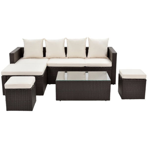 English Elm Go Outdoor 5 Piece Pe Rattan Sectional Sofa Set with Tempered Glass Table FG201206AAA