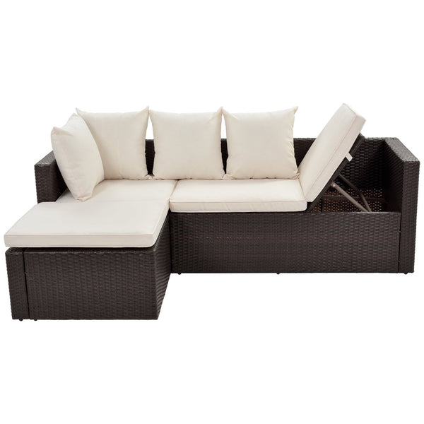 English Elm Go Outdoor 5 Piece Pe Rattan Sectional Sofa Set with Tempered Glass Table FG201206AAA