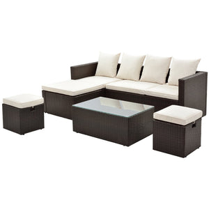 English Elm Go Outdoor 5 Piece Pe Rattan Sectional Sofa Set with Tempered Glass Table FG201206AAA