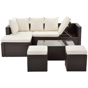 English Elm Go Outdoor 5 Piece Pe Rattan Sectional Sofa Set with Tempered Glass Table FG201206AAA