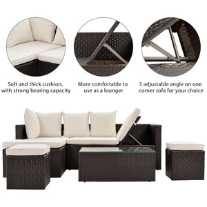 English Elm Go Outdoor 5 Piece Pe Rattan Sectional Sofa Set with Tempered Glass Table FG201206AAA