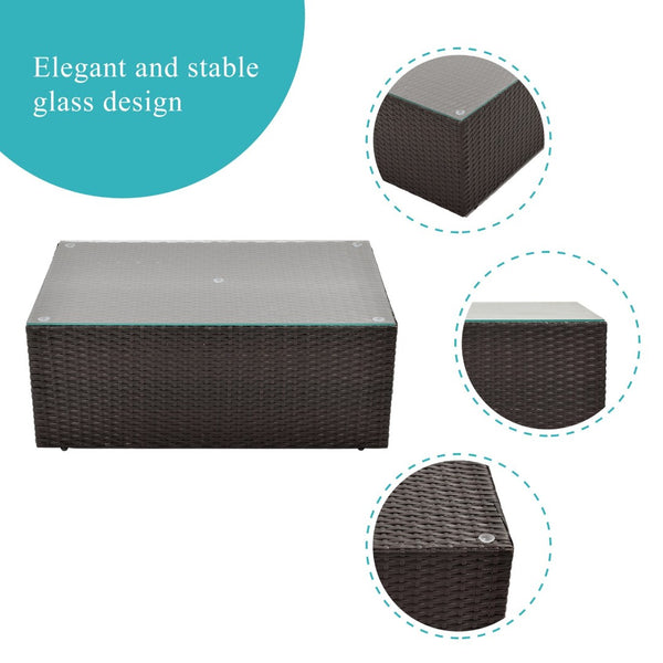 English Elm Go Outdoor 5 Piece Pe Rattan Sectional Sofa Set with Tempered Glass Table FG201206AAA