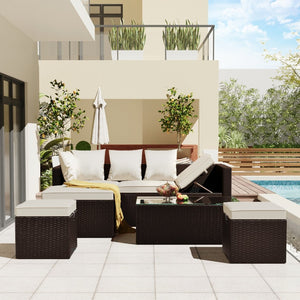 English Elm Go Outdoor 5 Piece Pe Rattan Sectional Sofa Set with Tempered Glass Table FG201206AAA