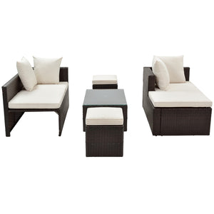 English Elm Go Outdoor 5 Piece Pe Rattan Sectional Sofa Set with Tempered Glass Table FG201206AAA
