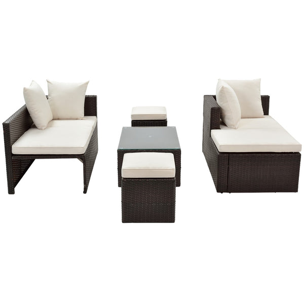 English Elm Go Outdoor 5 Piece Pe Rattan Sectional Sofa Set with Tempered Glass Table FG201206AAA