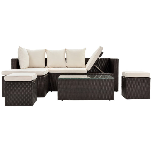 English Elm Go Outdoor 5 Piece Pe Rattan Sectional Sofa Set with Tempered Glass Table FG201206AAA