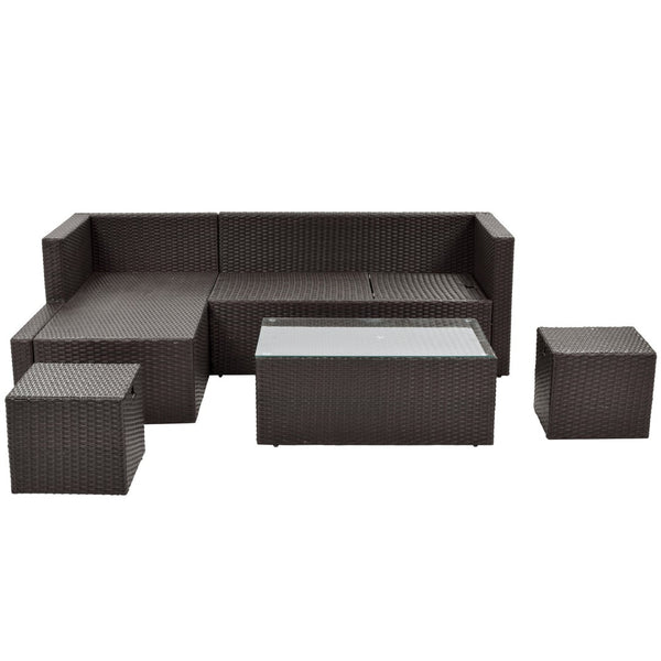 English Elm Go Outdoor 5 Piece Pe Rattan Sectional Sofa Set with Tempered Glass Table FG201206AAA