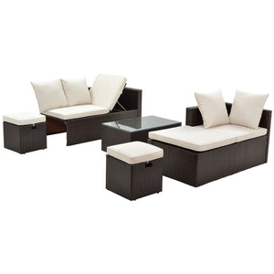 English Elm Go Outdoor 5 Piece Pe Rattan Sectional Sofa Set with Tempered Glass Table FG201206AAA