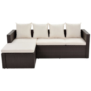 English Elm Go Outdoor 5 Piece Pe Rattan Sectional Sofa Set with Tempered Glass Table FG201206AAA