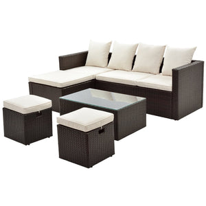 English Elm Go Outdoor 5 Piece Pe Rattan Sectional Sofa Set with Tempered Glass Table FG201206AAA