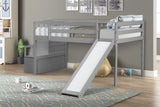 Loft Bed with Staircase, Storage, Slide, Twin Size, Full-Length Safety Guardrails, No Box Spring Needed (Old Sku:W504S00005)