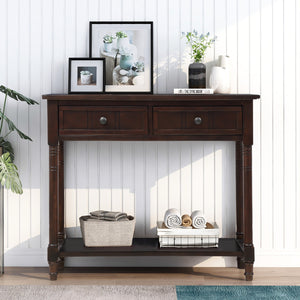 English Elm Trexm Daisy Series Console Table Traditional Design With Two Drawers and Bottom Shelf (Espresso)