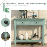 English Elm Trexm Daisy Series Console Table Traditional Design With Two Drawers and Bottom Shelf Acacia Mangium (Retro Blue)