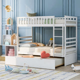 Hearth and Haven Pennyanna Twin Bunk Bed with Safety Rail and Movable Trundle Bed, White