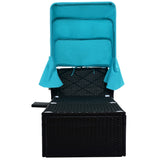 Hearth and Haven 76.8" Outdoor Reclining Single Chaise Lounge Set with Cushions, Canopy and Cup Table, Black and Blue