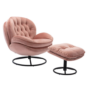 English Elm Accent Chair - Stylish Pink Velvet Swivel Chair With Ottoman For Living Rooms & Bedrooms W676P232272
