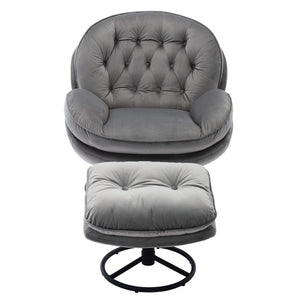 English Elm Accent Chair With Ottoman - Stylish Grey Velvet Swivel Seat For Living Room, Reading Nook & Tv Use W676P232257