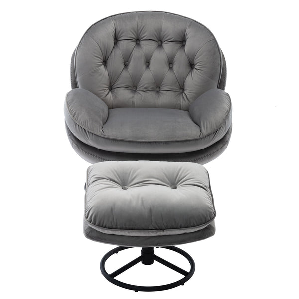 English Elm Accent Chair With Ottoman - Stylish Grey Velvet Swivel Seat For Living Room, Reading Nook & Tv Use W676P232257