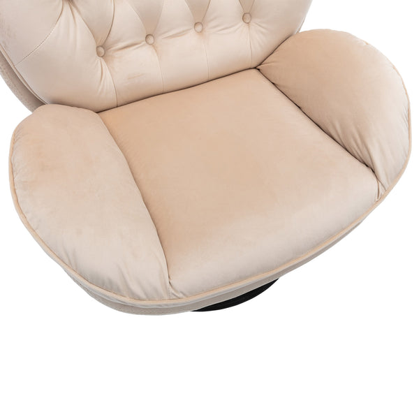 English Elm Accent Chair With Ottoman - Stylish Beige Velvet Swivel Seat For Living Room, Reading Nook & More! W676P232273