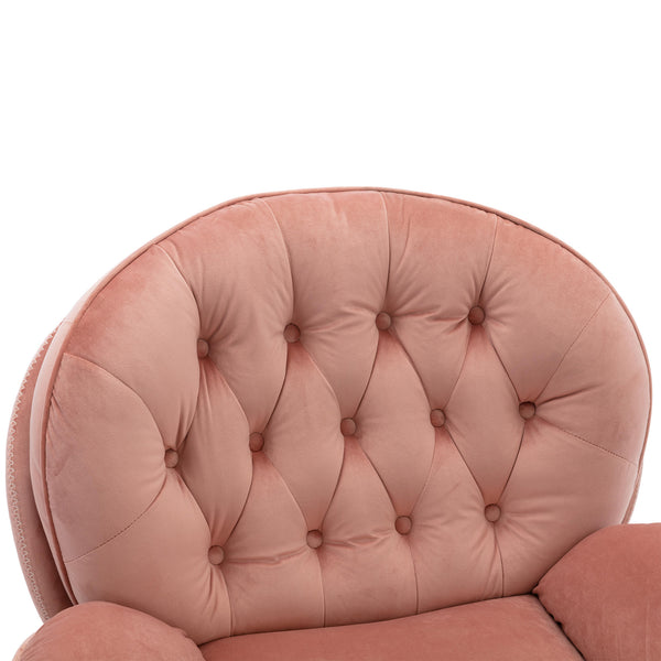 English Elm Accent Chair - Stylish Pink Velvet Swivel Chair With Ottoman For Living Rooms & Bedrooms W676P232272