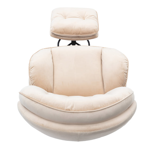 English Elm Accent Chair With Ottoman - Stylish Beige Velvet Swivel Seat For Living Room, Reading Nook & More! W676P232273