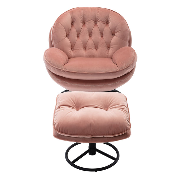 English Elm Accent Chair - Stylish Pink Velvet Swivel Chair With Ottoman For Living Rooms & Bedrooms W676P232272