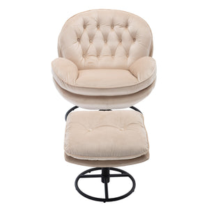 English Elm Accent Chair With Ottoman - Stylish Beige Velvet Swivel Seat For Living Room, Reading Nook & More! W676P232273