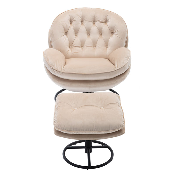 English Elm Accent Chair With Ottoman - Stylish Beige Velvet Swivel Seat For Living Room, Reading Nook & More! W676P232273