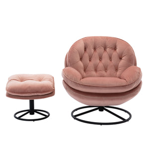English Elm Accent Chair - Stylish Pink Velvet Swivel Chair With Ottoman For Living Rooms & Bedrooms W676P232272