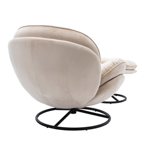 English Elm Accent Chair With Ottoman - Stylish Beige Velvet Swivel Seat For Living Room, Reading Nook & More! W676P232273