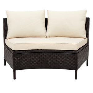 English Elm Topmax Five Piece Modular Outdoor Sectional Pe Rattan Patio Set with Glass Table Beige N717S100149A
