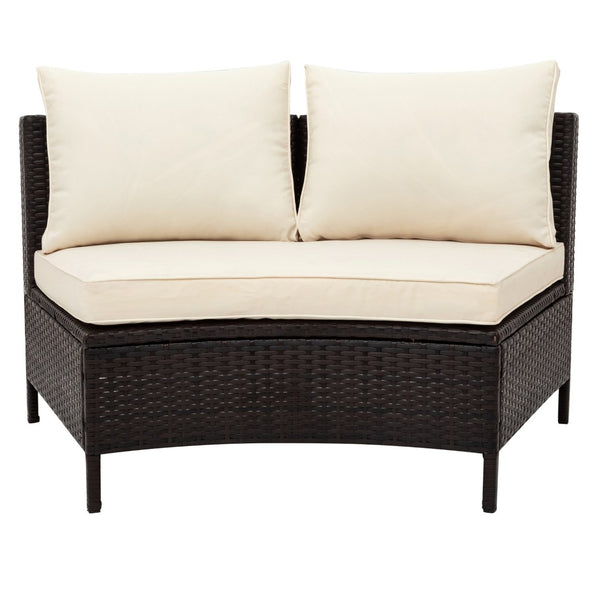 English Elm Topmax Five Piece Modular Outdoor Sectional Pe Rattan Patio Set with Glass Table Beige N717S100149A