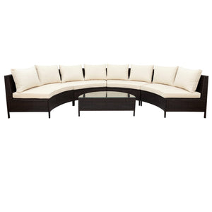 English Elm Topmax Five Piece Modular Outdoor Sectional Pe Rattan Patio Set with Glass Table Beige N717S100149A