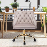 Hearth and Haven Tranquilique Swivel Shell Chair with Button Tufted Back and Metal Legs, Grey and Gold W39531815