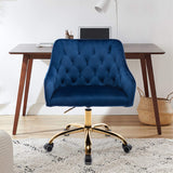 Hearth and Haven Zephyr Swivel Office Chair with Tufted Back and Gold Legs, Navy W39531816