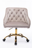 Hearth and Haven Tranquilique Swivel Shell Chair with Button Tufted Back and Metal Legs, Grey and Gold W39531815