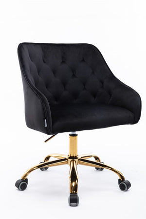 Hearth and Haven Zephyr Swivel Office Chair with Tufted Back and Gold Legs, Black W39531818