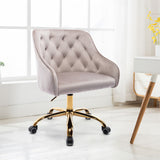 Hearth and Haven Tranquilique Swivel Shell Chair with Button Tufted Back and Metal Legs, Grey and Gold W39531815