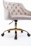 Hearth and Haven Tranquilique Swivel Shell Chair with Button Tufted Back and Metal Legs, Grey and Gold W39531815